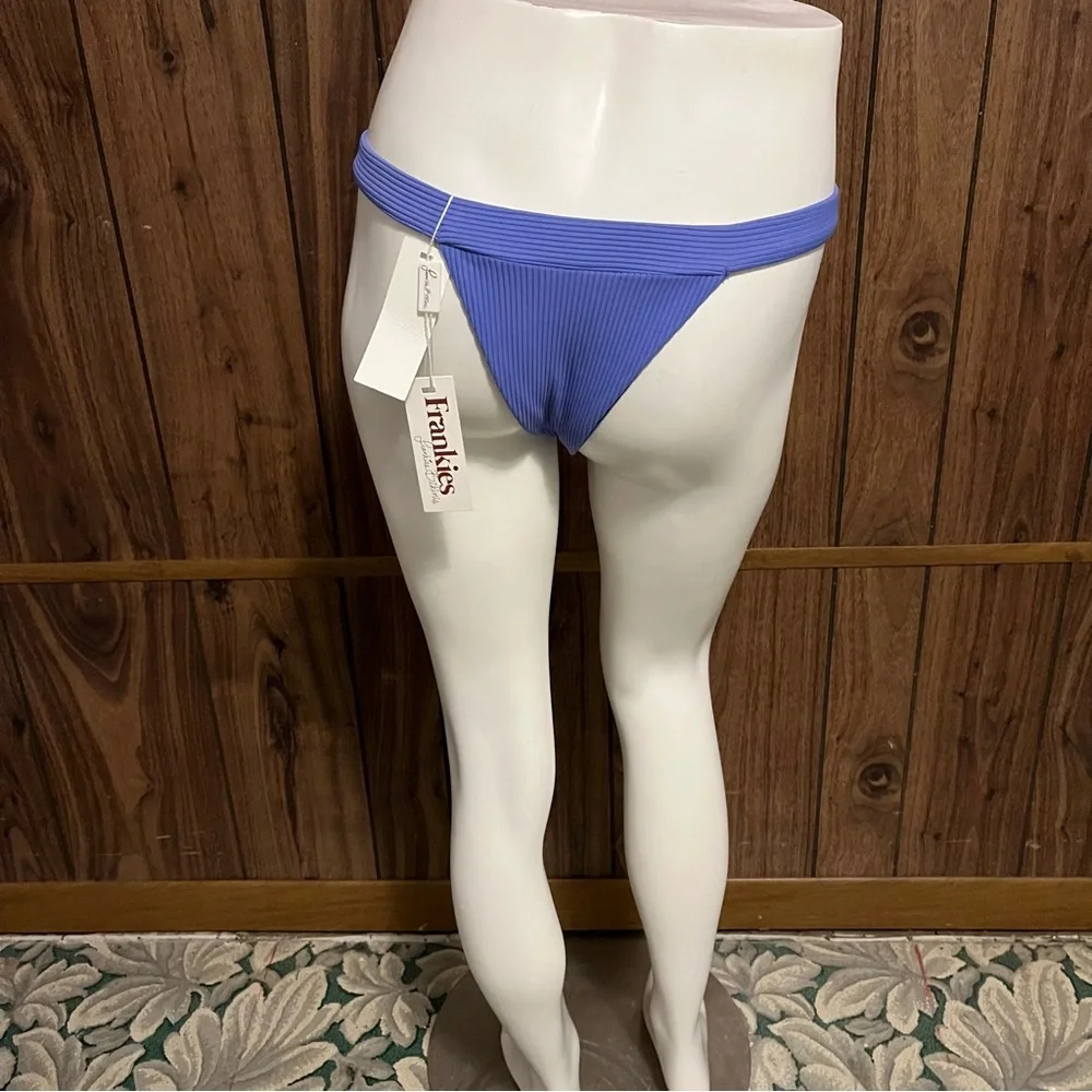 Frankies Bikinis Women's Blue Ribbed Cheeky Bikini Bottom Sz M NEW WITH TAG
